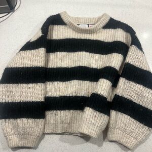 Striped Crewneck Sweater in Black and Cream